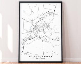Glastonbury Town Map Print Minimalist Home Glastonbury Somerset Travel Poster Wall Decor
