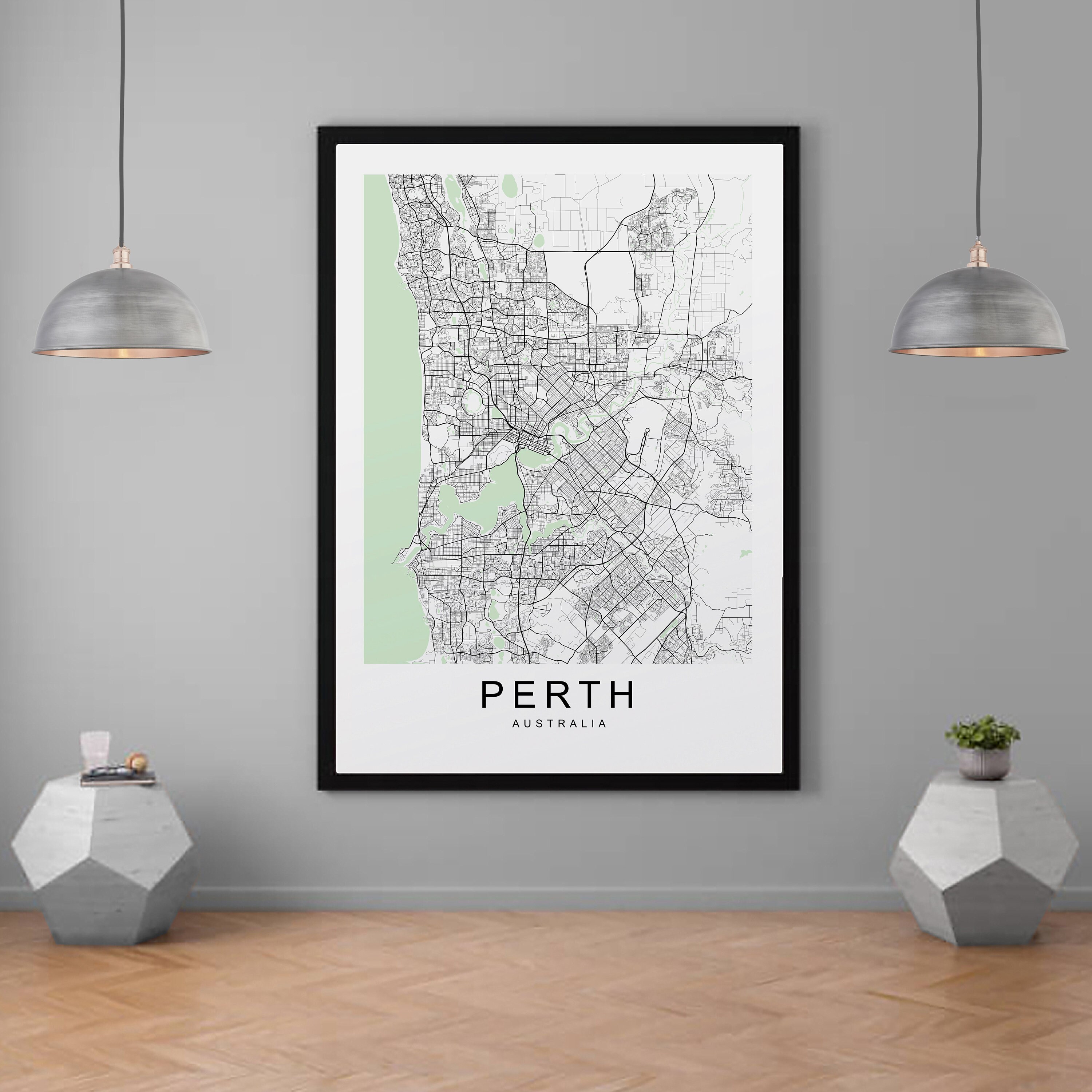 Perth Map Small Perth Map Australia City Town Map Print Minimalist Home Map Poster Wall ...