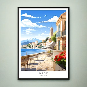Bella illustrazione stampa Nizza città Francia viaggio poster regalo stampa senza cornice