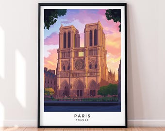 Notre Dame Art Illustration Paris France Poster Print