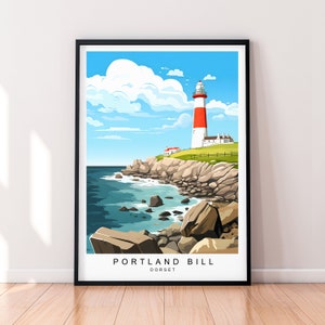 Portland Bill Illustration Print Leaning Portland Bill Lighthouse Travel Poster Gift Unframed Print