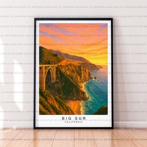 Big Sur California Unframed Illustration Print Poster Art, Coastal Wall Art, Travel Artwork, Pacific Ocean Landscape Poster Decoration
