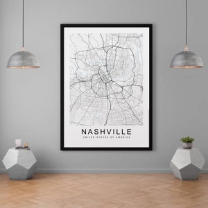 Nashville Map Tennessee USA City Map Print Minimalist Home Map Poster Wall Decor