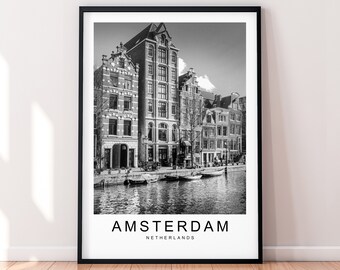 Poster di viaggio con stampa della città di Amsterdam Minimalista Home Travel River Houses Poster Wall Decor