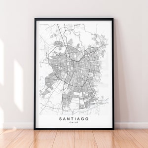 Santiago City Map Print Poster Minimalist Home Santiago Chile Map Poster Wall Art Decor