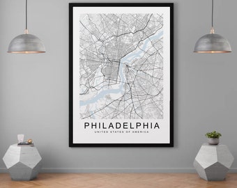 Filadelfia, Pennsylvania, Stati Uniti, mappa della città, stampa minimalista, mappa domestica, poster da parete