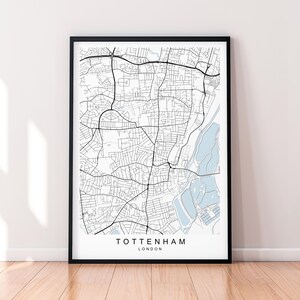 Tottenham Borough of London Map Print Poster Minimalist Home London Tottenham Borough Map Poster Wall Art Decor