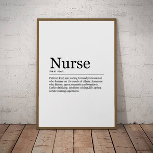 Nurse Print Definition Poster Wall Art Minimalist Nurse Gift Print