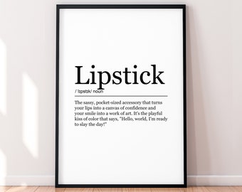 Lipstick Funny Print Definition Poster Wall Art Lipstick Meaning Minimalist Gift Print