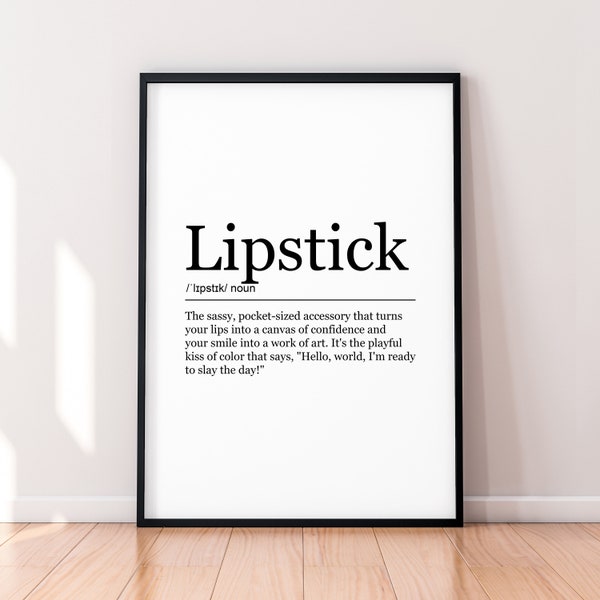 Lipstick Funny Print Definition Poster Wall Art Lipstick Meaning Minimalist Gift Print