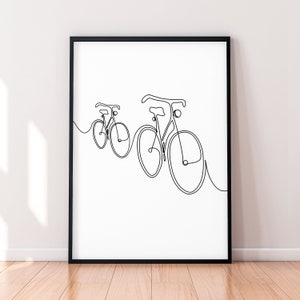 Bike Bicycle Print Line Art Poster Wall Art Minimalist Print V2 Two Bikes