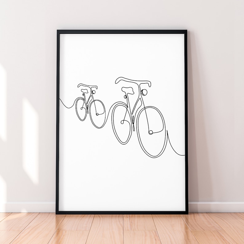 Bike Bicycle Print Line Art Poster Wall Art Minimalist Print V2 Two Bikes