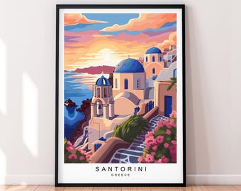Santorini Sunset Illustration Print Santorini Greece Poster Wall Art Gift Unframed Print