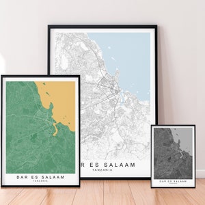 Dar es Salaam City Map Print Minimalist Dar es Salaam Tanzania Home Map Poster Wall Decor - Mixed Colours Available