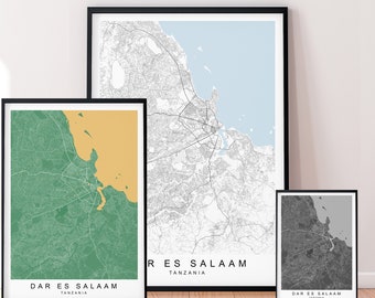 Dar es Salaam City Map Print Minimalist Dar es Salaam Tanzania Home Map Poster Wall Decor - Mixed Colours Available