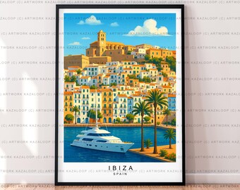 Ibiza Spain Unframed Travel Poster Illustration Coastal Architecture Wall Art Ibiza Print