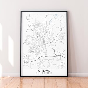 Ilustración de impresión de mapa de Crewe Póster de mapa de Crewe, Reino Unido, arte de pared, regalo, impresión sin marco