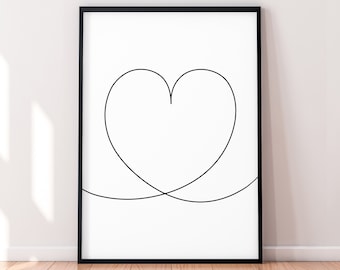 Large Big Heart Love Single Line Art Poster Wall Art Minimalist Print