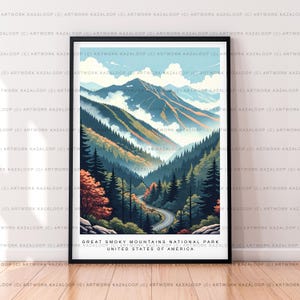 Great Smoky Mountains National Park Illustration Druck Poster Kunst Ungerahmt Malerische Landschaft Wand Dekor Great Smoky Mountains National Park