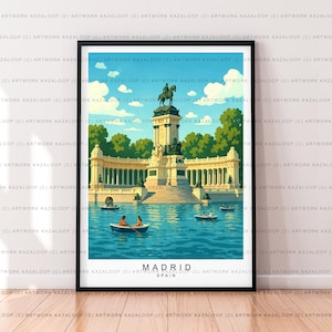 Madrid, Spagna, illustrazione senza cornice, poster di viaggio, stampa artistica da parete del parco di Madrid