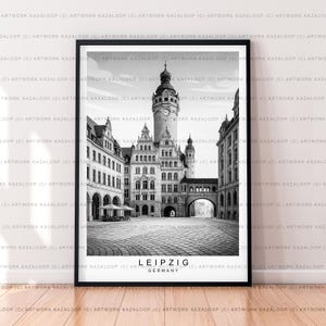Stampa senza cornice in bianco e nero della città vecchia di Lipsia, illustrazione di Lipsia, poster da viaggio, arte murale