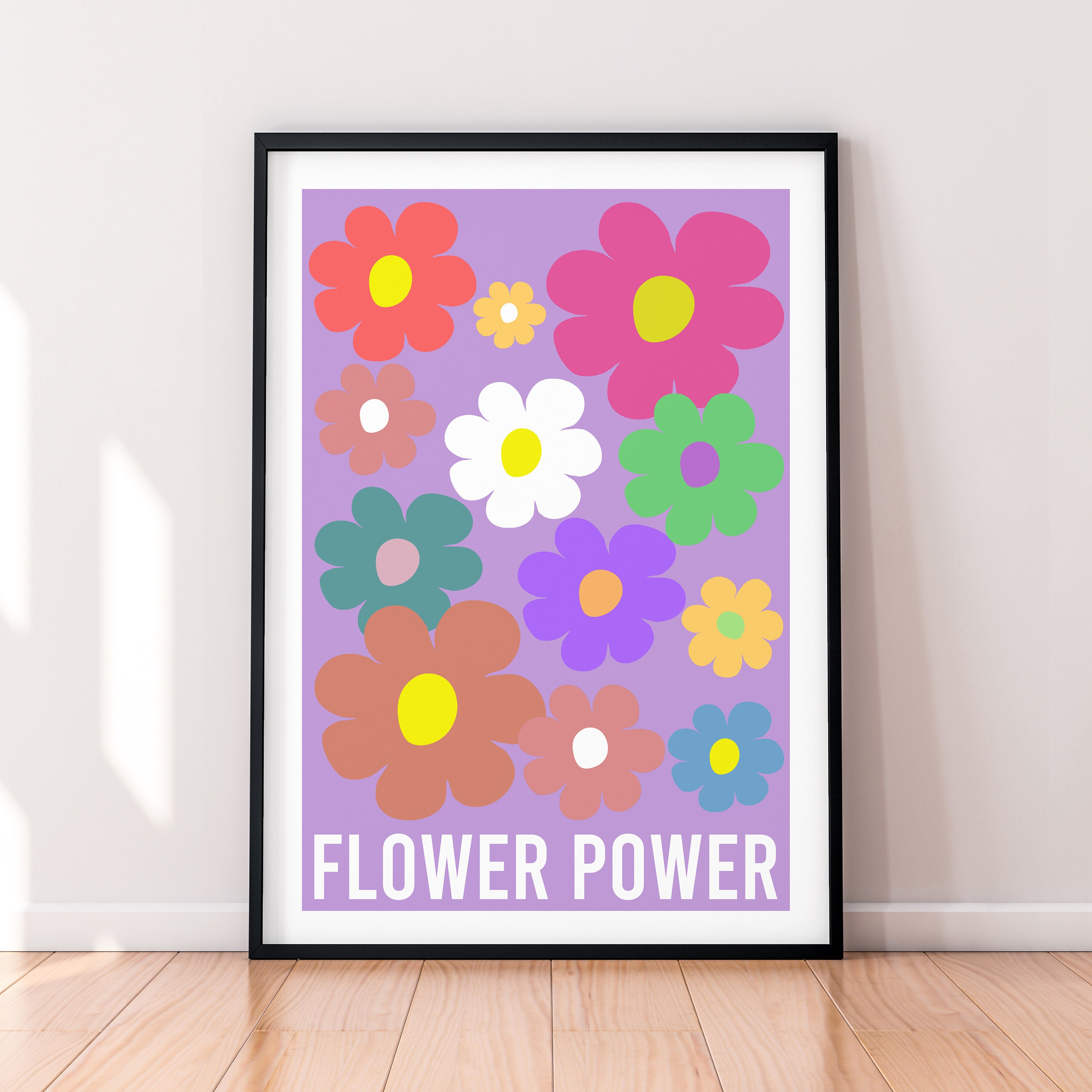 Flower Floral Power Print Poster Nursery Pastel Retro Vintage Hippie ...