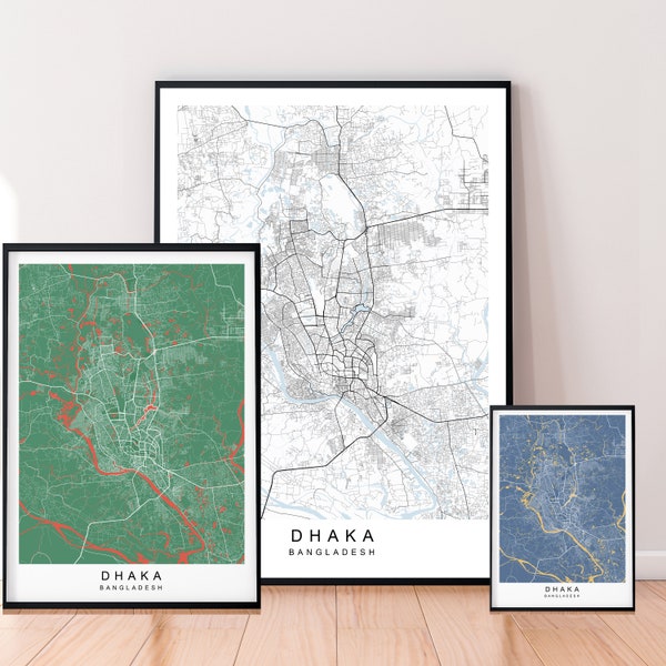 Dhaka City Map Print Minimalist Dhaka Bangladesh Home Map Poster Wall Decor - Mixed Colours Available