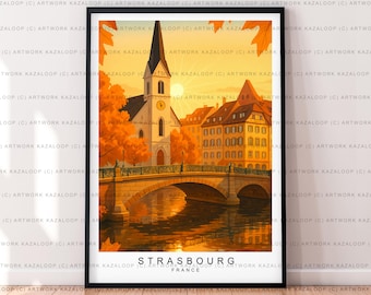 Strasbourg Unframed Illustration Print Poster Art, Strasbourg France Wall Art, Strasbourg Travel Poster, Strasbourg Autumn Travel Print