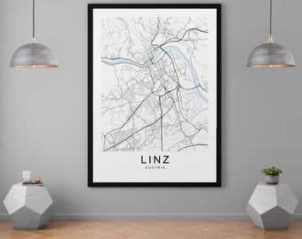 Linz Map Austria Town City Map Print Minimalist Home Map Poster Wall Décor
