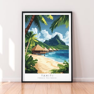 Tahiti Print French Polynesia Travel Illustration Unframed Art Poster & Wall Décor Gift