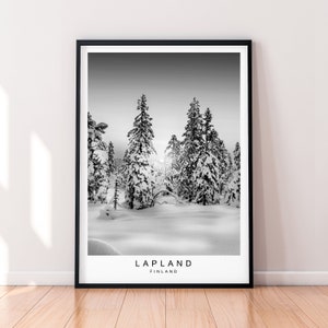 Lapland Print Poster Lapland Finland Scandinavia Winter Print Poster Black And White Wall Art Décor