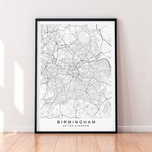 Impresión de mapa de la ciudad de Birmingham Mapa de casa minimalista Birmingham Reino Unido Póster Decoración de pared