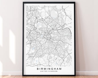 Birmingham City Map Print Minimalist Home Map Birmingham United Kingdom Poster Wall Decor