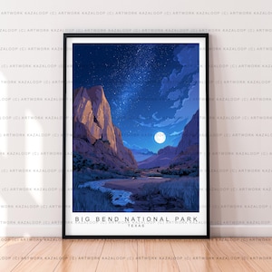 Unter Nacht Sternen Big Bend Nationalpark Texas Illustration Kunstdruck Wüstenschlucht Big Bend Nationalpark Texas Poster