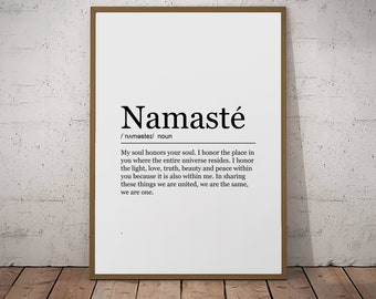 Namaste Print Definition Poster Wall Art Minimalist Gift Print