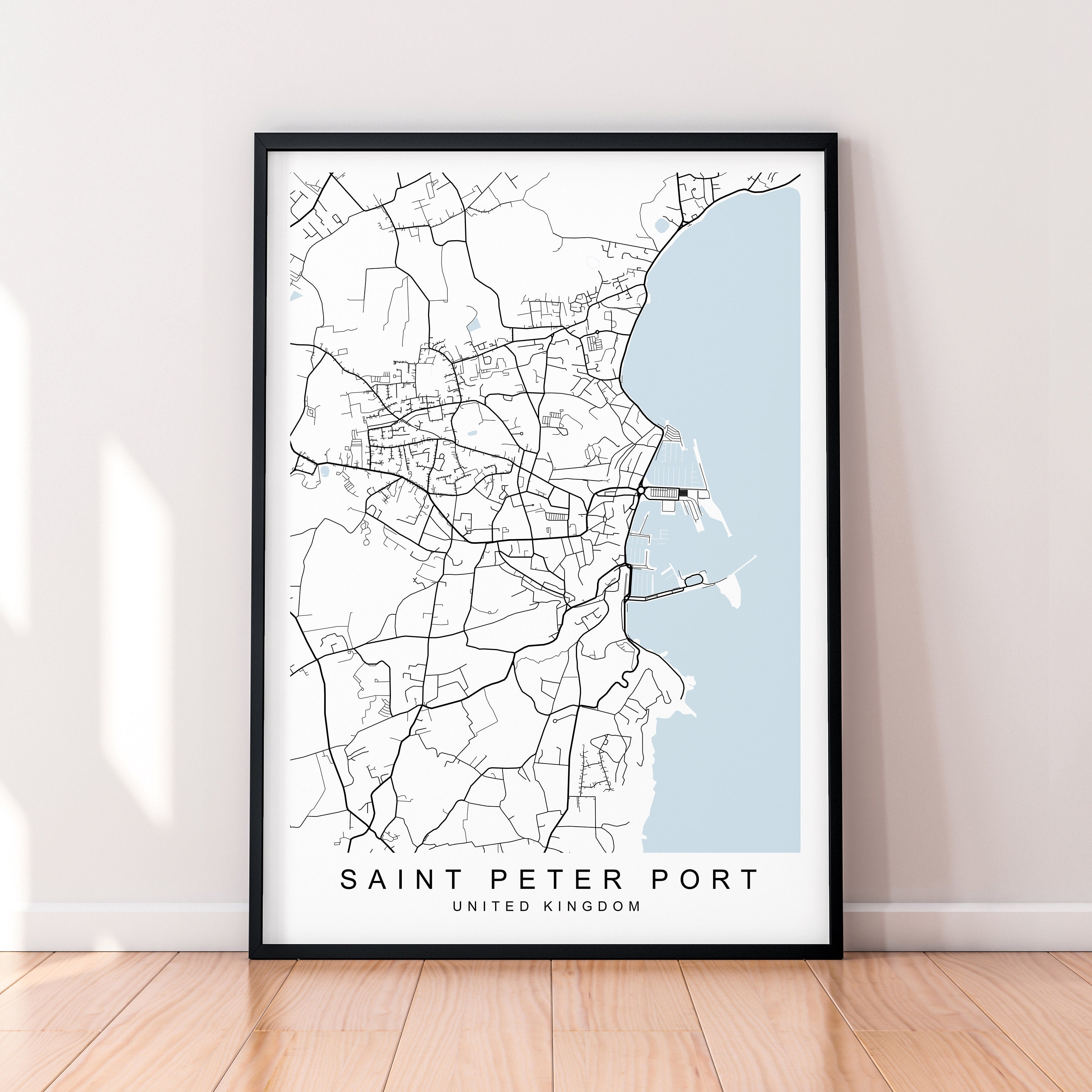 Saint Peter Port Map Guernsey Print Poster Minimalist Home Decor Saint Peter Port UK Town Map Poster Wall Art Decor