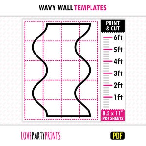 Wavy Wall Template PDF, 1ft, 2ft, 3ft, 4ft, 5ft, 6ft, Mosaic from Balloons, Groovy Chiara Backdrop, 8.5"x11" Printable PDF, Instant Download