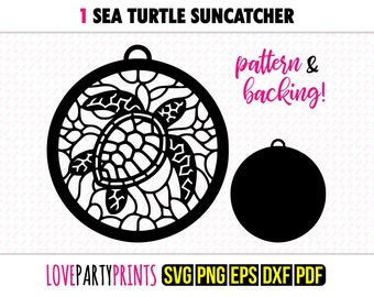 Sea Turtle SVG Suncatcher, Dxf, Png, Pdf, Eps, Window Ornament Sun Catcher, Laser Cutter Silhouette Vector Clip Art, Cutting Files, 1315