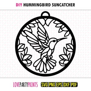 Hummingbird SVG Suncatcher, Dxf, Png, Pdf, Eps, Bird Window Ornament Sun Catcher, Laser Cutter Silhouette Vector Clip Art, Cutting Files