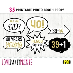 40 años Photo Booth Props Imprimible Cumple 40 años pdf printable -   España