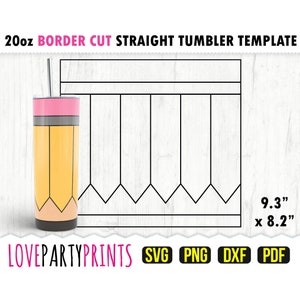 Pencil Tumbler SVG, DXF, PNG, Pdf, 20 oz Skinny Tumbler Template, Tumbler Wrap File, 20oz Straight Wall, Template Cut File, (svg835)