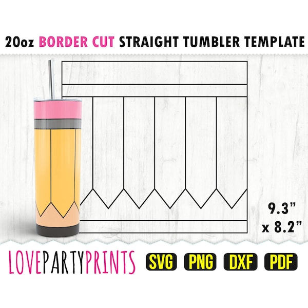 Pencil Tumbler SVG, DXF, PNG, Pdf, 20 oz Skinny Tumbler Template, Tumbler Wrap File, 20oz Straight Wall, Template Cut File, (svg835)