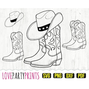 Botas de vaquero SVG, DXF, PNG, PDF, Botas de vaquera Svg, Botas occidentales Svg, Rodeo Svg, Ranch Svg, Sombrero de vaquero Svg, Archivo de corte, Clipart, 932