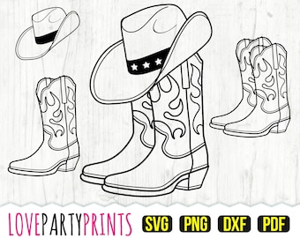 Cowboy Boots SVG, DXF, PNG, Pdf, Cowgirl Boots Svg, Western Boots Svg, Rodeo Svg, Ranch Svg, Cowboy Hat Svg, Cut File, Clipart, (svg932)