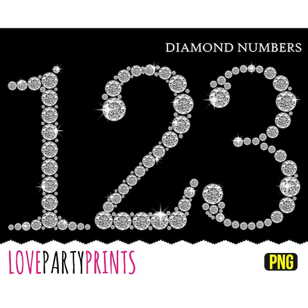 DIAMOND NUMBERS PNG files, Sparkle Numbers, Gemstone Numbers, Rhinestone Numbers, 300dpi High Quality, Create your own banner or sign (CA47)