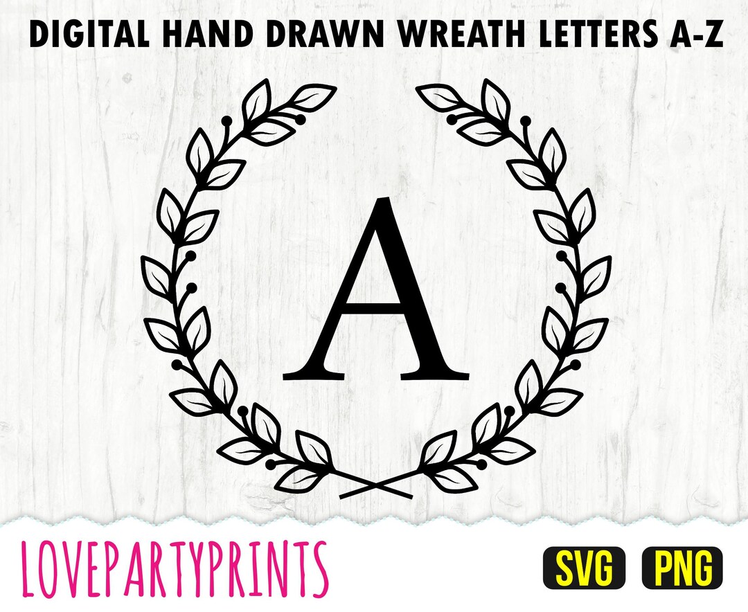 Wreath Letters SVG PNG, Wreath Alphabet Svg, Monogram Alphabet, Laurel