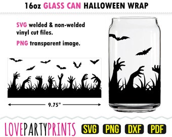 Halloween kan glas wrap SVG, DXF, PNG, pdf, zombie handen glas kan SVG wrap, vleermuizen kunnen SVG wrap, horror kan SVG, 16oz kan glas wrap, GC13