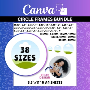 Circle Frame Template Canva Bundle 38 Sizes Round Sticker Drag Drop Blank Sheet