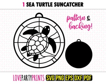 Zeeschildpad SVG Suncatcher, Dxf, Png, Pdf, Eps, raamornament Sun Catcher, Laser Cutter silhouet vector illustraties, snijden bestanden, 1314