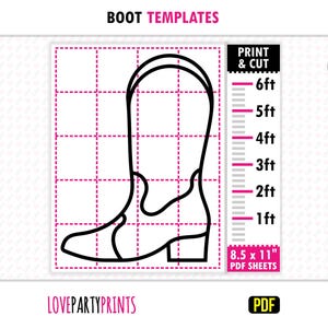 Boots from Balloons Template PDF, 1ft, 2ft, 3ft, 4ft, 5ft, 6ft, Cowgirl Boot Mosaic, 8.5"x11" Printable PDF, Instant Download, BT45
